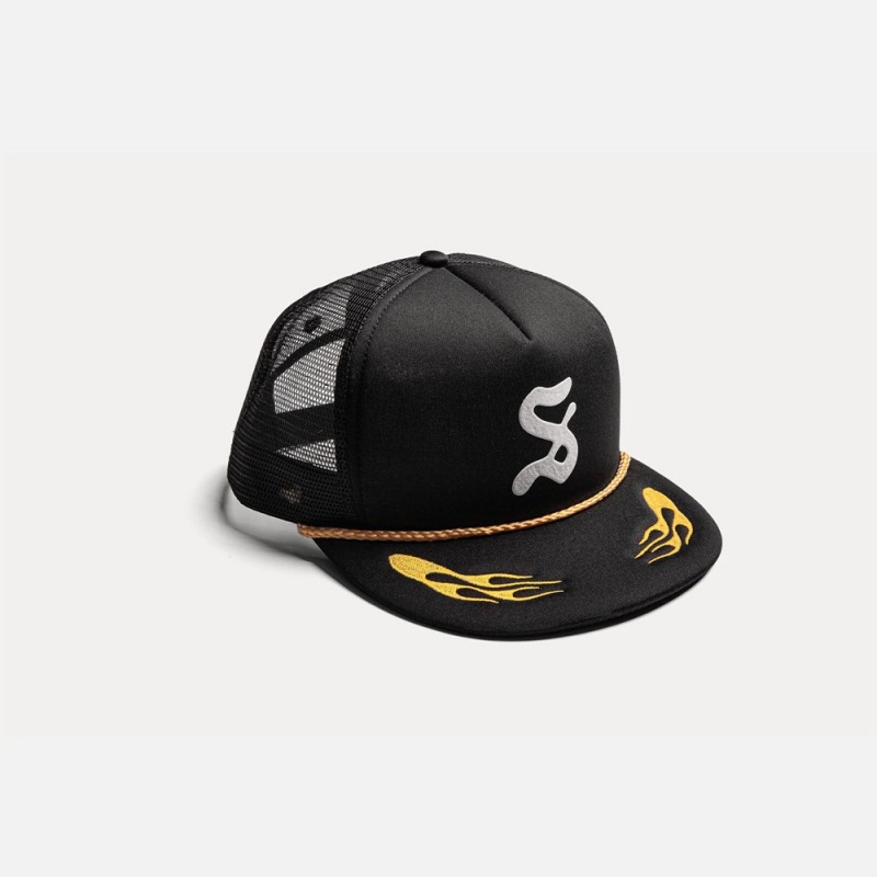 Black Straye Captain Caps UK | HUPKV3214