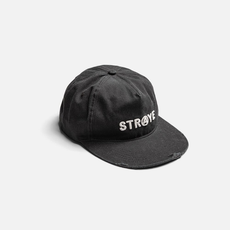 Black Straye Ripped Caps UK | QRWIH5786