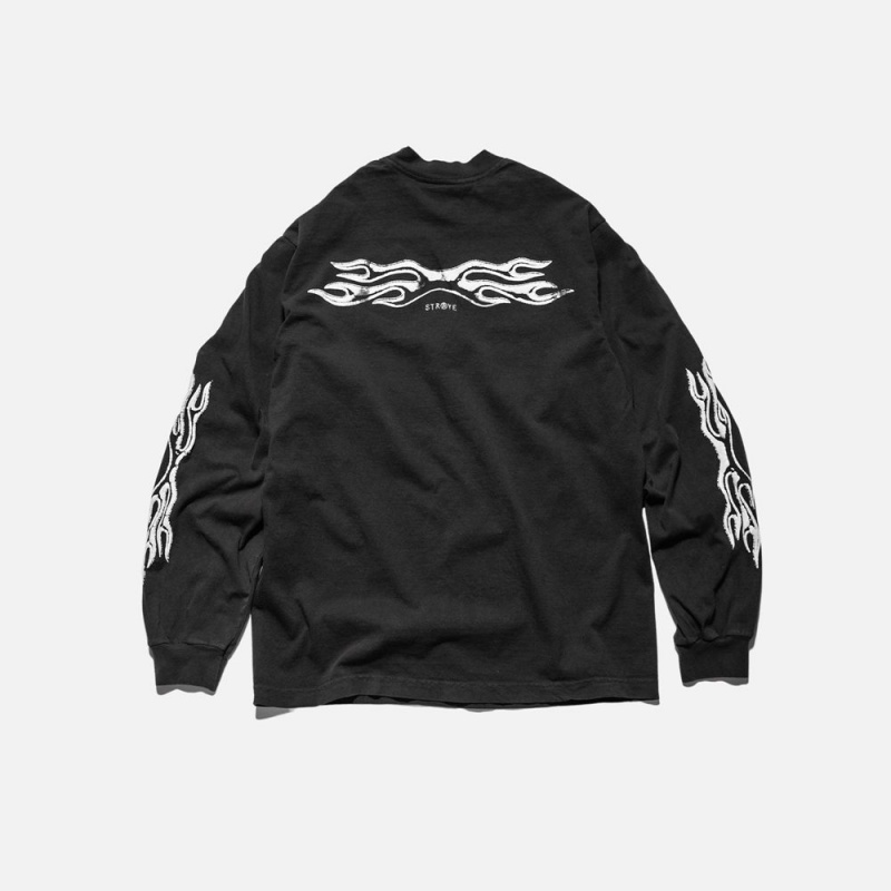 Black Straye Tribal L/S Tee UK | KSUTX2160